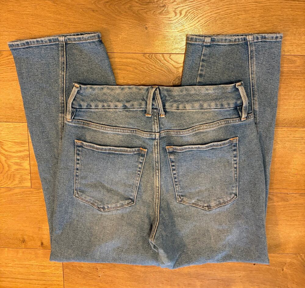Good American High Rise Straight Leg Jeans 10/30 Medium Wash Stretch Denim